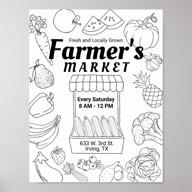 Farmers Market Invitations Farmers Market Art Colo Poster (Front)
