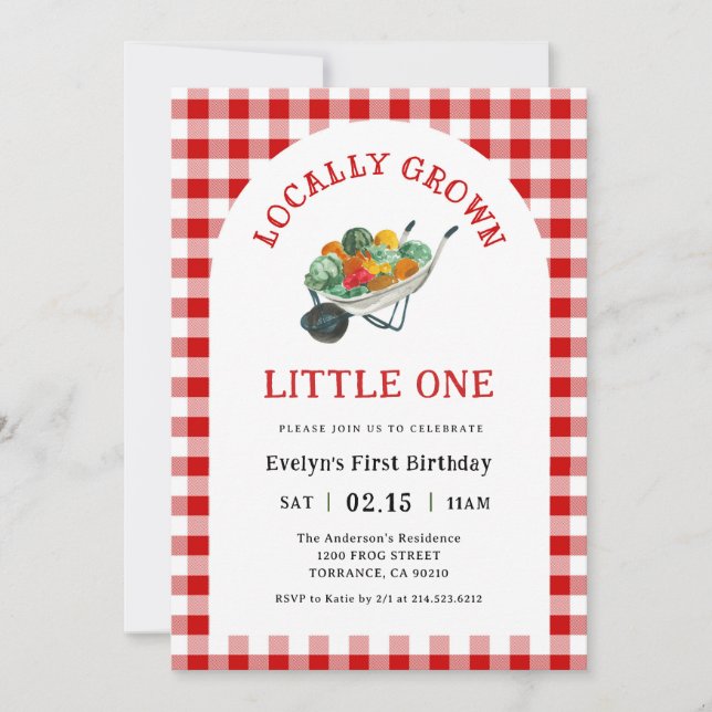 Farmer's Market Locally Grown 1st Birthday Party Invitation (Front)