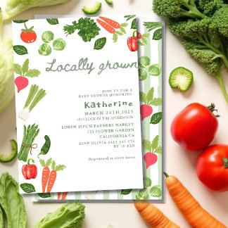 Farmers market locally grown green baby shower invitation