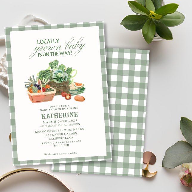 Farmers market locally grown green baby shower invitation (Creator Uploaded)