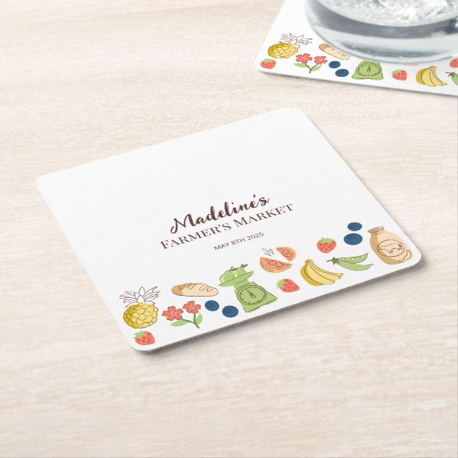 Farmer's Market Party Farm Fresh Produce  Square Paper Coaster (Angled)