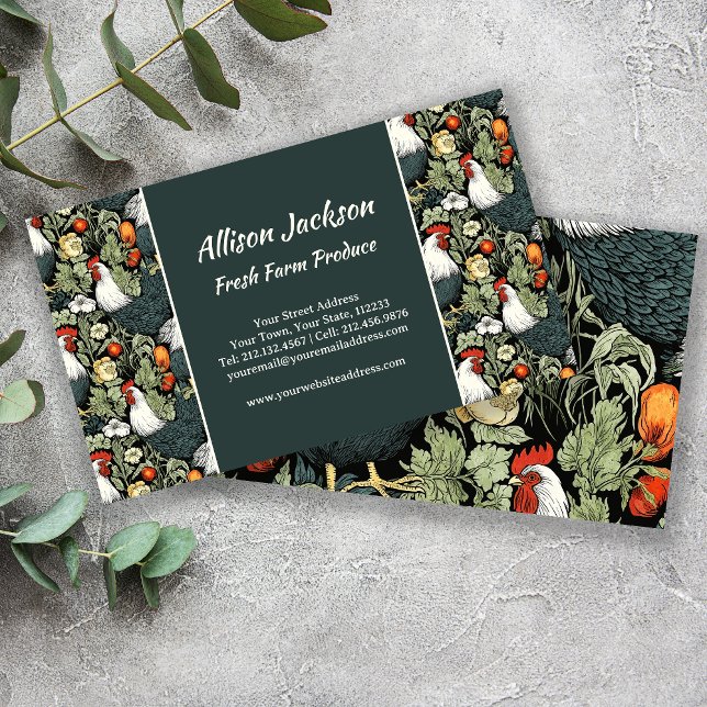Farmers Market Poultry Farm Green Rooster Business Card (Creator Uploaded)