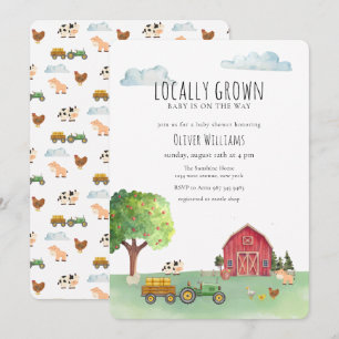 Farmers Market Red Barnyard Tractor Baby Shower Invitation