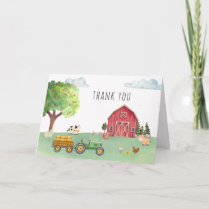 Farmers Market Red Barnyard Tractor Baby Shower Thank You Card