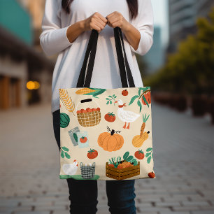 Farmer's Market Reusable Vegetable Print  Tote Bag