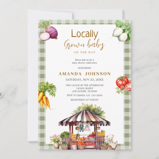Farmers Market Stand Locally Grown Baby Shower Invitation (Front)