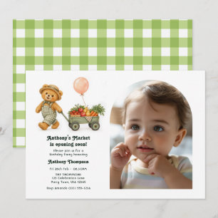 Farmers Market Teddy Bear Photo Birthday Invitation