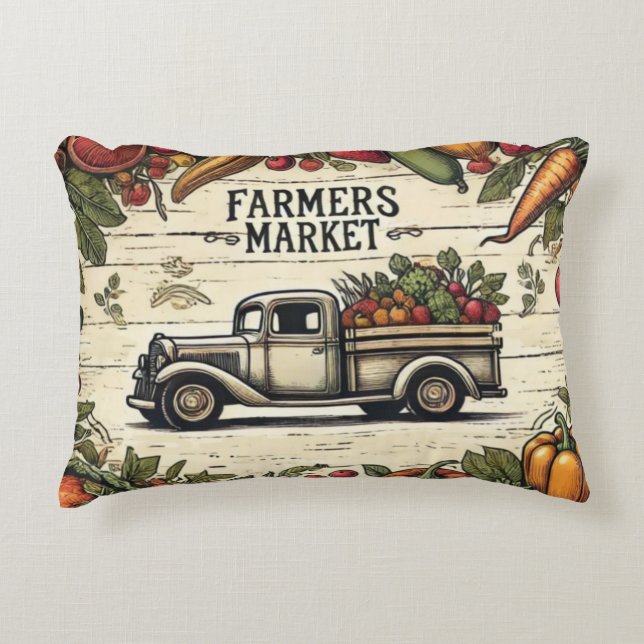 Farmers Market Truck Accent Pillow Country Home (Front)