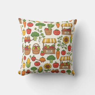 Farmers Market Vegetable Basket Throw Pillow