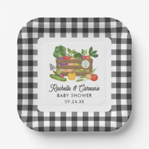 Farmers Market Vegetable Crate Gingham Baby Shower Paper Plate