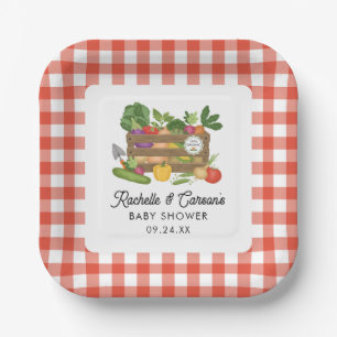 Farmers Market Vegetable Crate Gingham Baby Shower Paper Plate