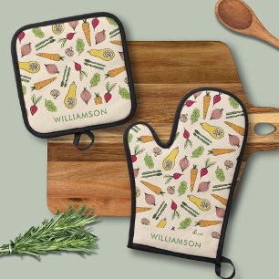 Farmers Market Vegetable pattern Oven Mitt & Pot Holder Set