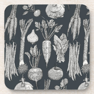 farmer's market vegetables black gunmetal coaster