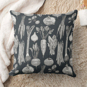 farmer's market vegetables black gunmetal cushion