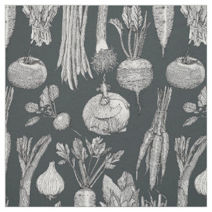 farmer's market vegetables black gunmetal fabric
