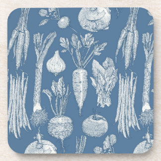 farmer's market vegetables cobalt denim coaster
