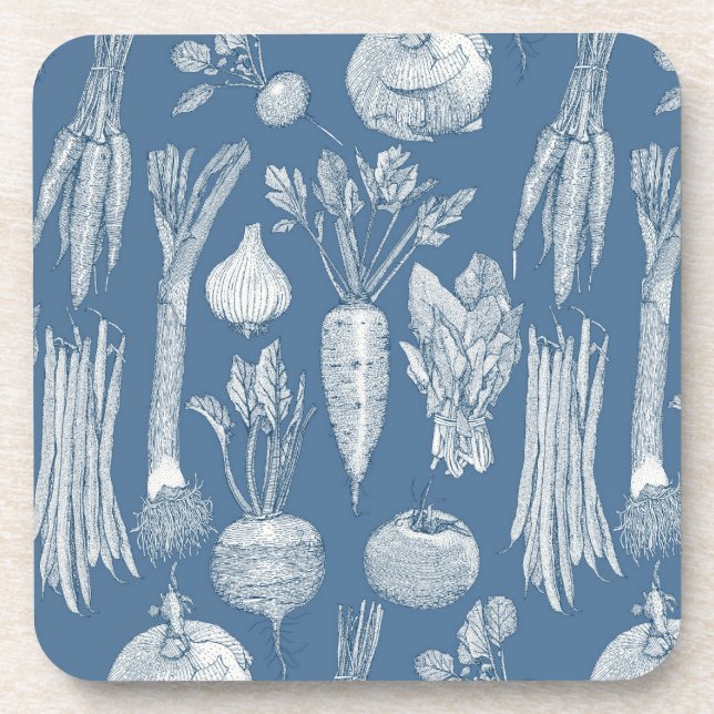 farmer's market vegetables cobalt denim coaster (Front)