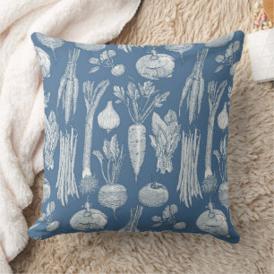 farmer's market vegetables cobalt denim cushion