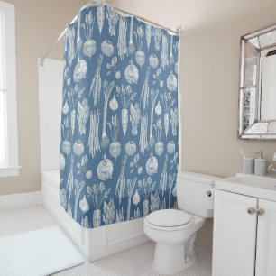 farmer's market vegetables cobalt denim shower curtain
