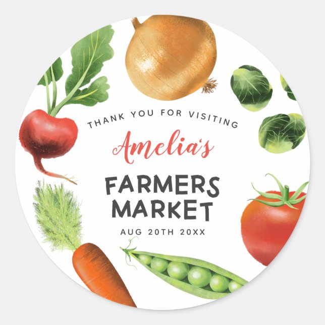 Farmers Market Vegetables Kids Birthday Party Classic Round Sticker (Front)