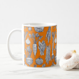farmer's market vegetables navy blue satsuma coffee mug