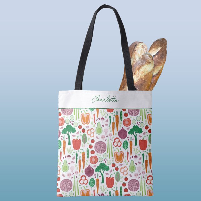 Farmers Market Vegetables Personalised Tote Bag (Personalized Farmers Market vegetable pattern tote bag)