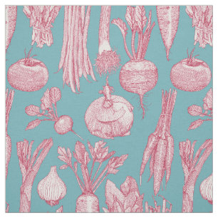 farmer's market vegetables viva magenta turquoise fabric