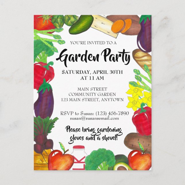 Farmers Market Veggie Garden Spring Planting Party Invitation Postcard (Front)