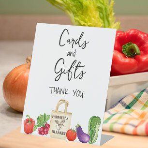 Farmers Market Watercolor Veggies Cards & Gifts Pedestal Sign