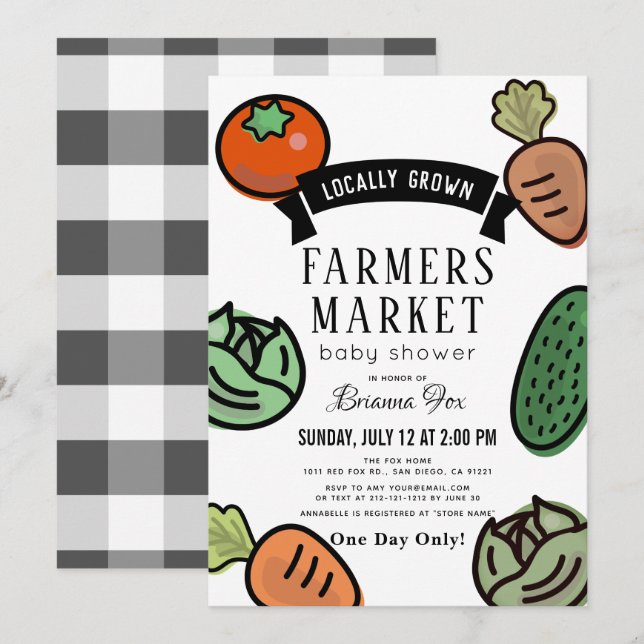 Farmers Market White Baby Shower Invitation (Front/Back)