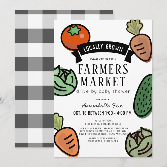 Farmers Market White Drive-by Baby Shower Invitation (Front/Back)