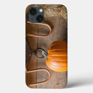 Farmers Museum. Pumpkin in barn with bale of hay iPhone 13 Case