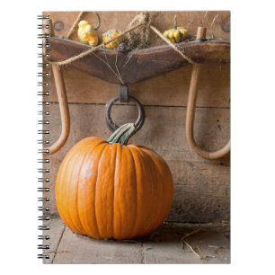 Farmers Museum. Pumpkin in barn with bale of hay Spiral Notebook