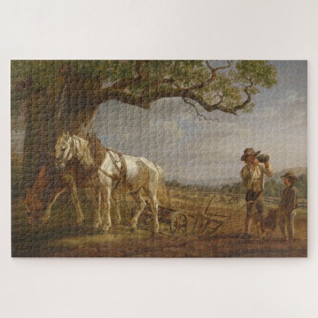Farmers Resting in a Field With Horses and Plough Jigsaw Puzzle (Horizontal)