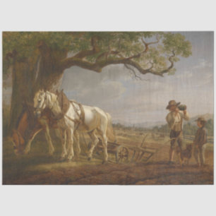 Farmers Resting in a Field With Horses and Plow Tissue Paper