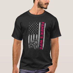 Farmer's Wife Life Farm Tractor American USA Flag  T-Shirt