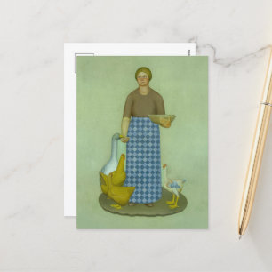 Farmer's Wife with Chickens by Grant Wood Holiday Postcard