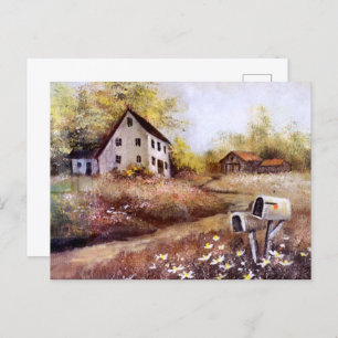 Farmhouse and Barn Rustic Farm Country Postcard
