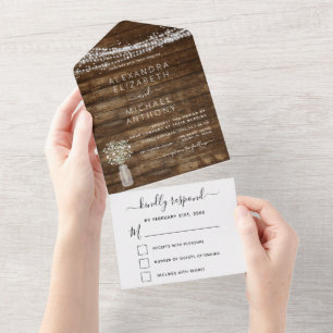 Farmhouse Baby's Breath Rustic Wedding All In One Invitation