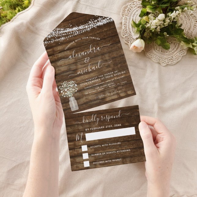 Farmhouse Baby's Breath Rustic Wedding RSVP All In One Invitation (Creator Uploaded)