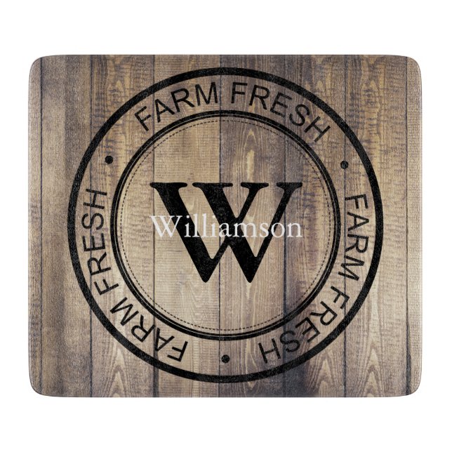 Farmhouse Barn Wood Farm Fresh Family Name Cutting Board (Front)