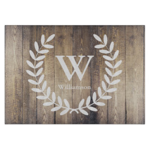 Farmhouse Barn Wood White Laurels Family Name Cutting Board