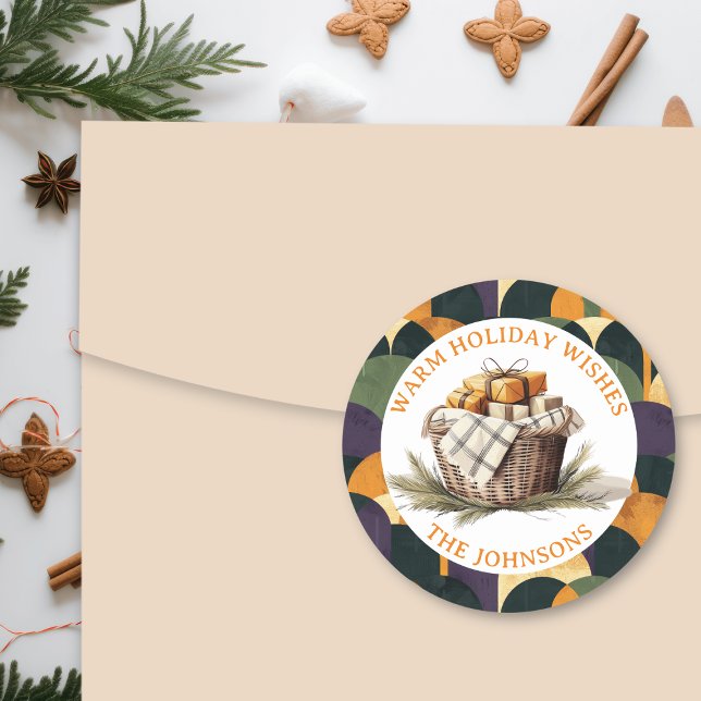 Farmhouse Basket of Christmas Gifts  Classic Round Sticker (Creator Uploaded)