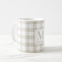 Farmhouse Beige Buffalo Check Family Name Monogram