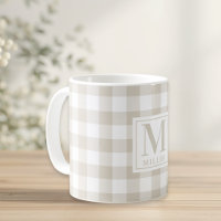 Farmhouse Beige Buffalo Check Family Name Monogram