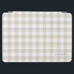 Farmhouse Beige Buffalo Check Monogrammed iPad Air Cover<br><div class="desc">Custom-designed iPad smart cover featuring beige buffalo plaid/gingham/check pattern with personalised name/monogram.</div>