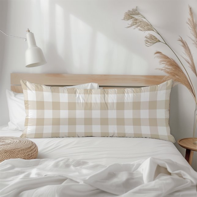Farmhouse Beige Rustic Gingham Check Plaid Body Cushion (Creator Uploaded)
