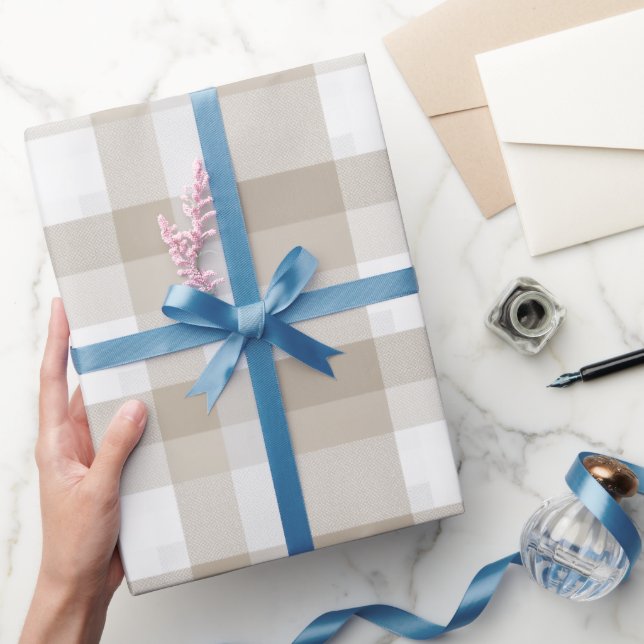 Farmhouse Beige White Buffalo Soft Plaid Pattern Wrapping Paper (Gifting)