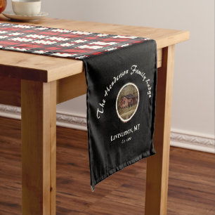 Farmhouse Black Red Buffalo Plaid Custom Photo Long Table Runner