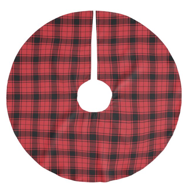 Farmhouse black red rustic tartan plaid pattern brushed polyester tree skirt (Front)